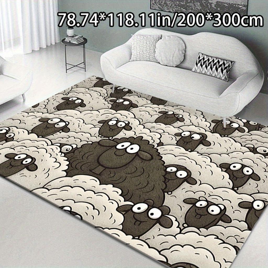 VIKAMA Cartoon Black Sheep Carpet Flock Door Mat Lightweight Large Area Rugs Living Room Carpet Rug For Bedroom Home Decor