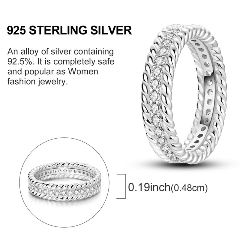 Silver Plated Sparkling Love Rings Zircon Winding Line Geometric Rings For Women Engagement Jewelry Anniversary Gift