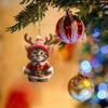 Christmas Car Rearview Mirror Accessories Santa Cat Ornament, Acrylic Hanging Decor with Kitten Pendants Reindeer Antlers, 2D Cute Bag Charm