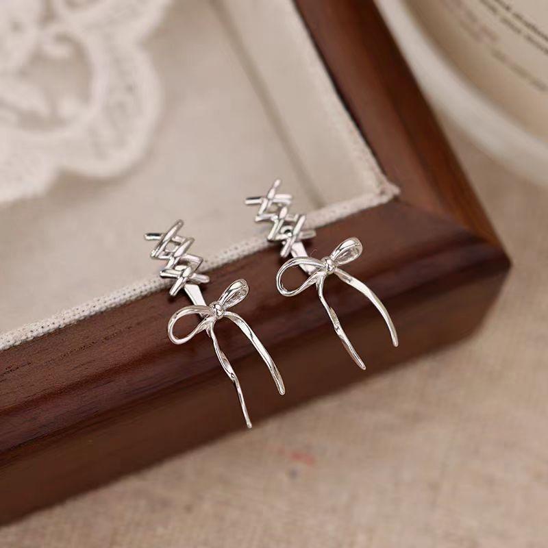 Girls New Ribbon Aesthetics Ear Clips Ballet Style Ribbon Bow-Knot Ear Cuff Women Korean Fashion Earring Jewelry Gifts