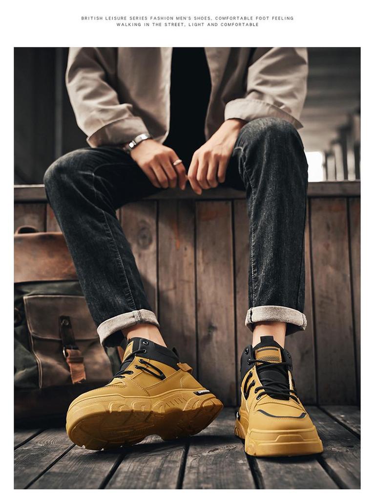 Autumn Men's High-Top Martin Boots - Trendy, Non-Slip, All-Match Casual Work Boots