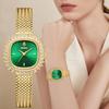 YaLaLuSi Brand Women's Luxury Gold Rhinestone Watch Green Dial Niche Design Quartz Watch Stylish Woven Metal Strap Gift Box Set