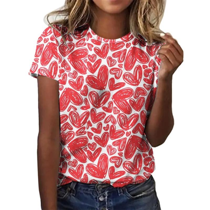Women's Fashion T-shirts Love Printing Beautiful Girls Tee O-neck Short Sleeve Ladies Clothes Leisure Street Female T-shirt Tops