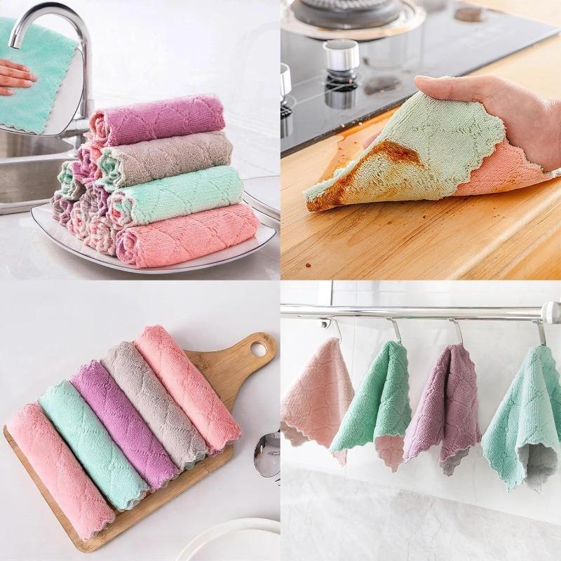 5/20pcs Coral Velvet Kitchen Towels Super Absorbent, Quick Dry Pastel Colors, Multipurpose Reusable Cleaning Cloths for Dishes