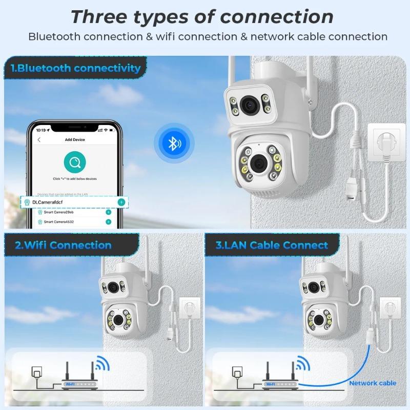 EU Plug 8MP 4K PTZ Wifi Camera Dual Lens with Dual Screen Ai Human Detect Auto Tracking Wireless Outdoor Surveillance Camera iCSee App