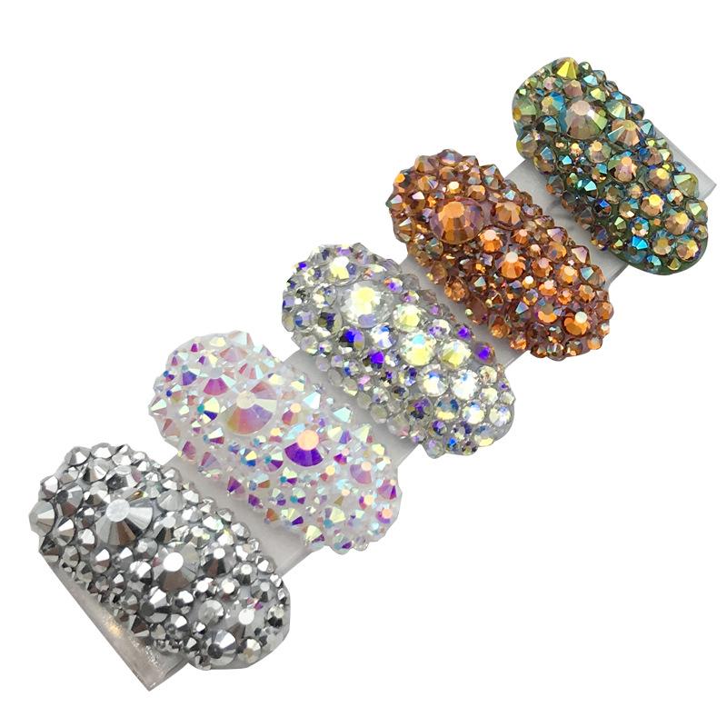 6-Grid Flat-Back Nail Art Rhinestone Set (1440pcs) - Mixed AB & Clear Glass Rhinestones Nail Decorations