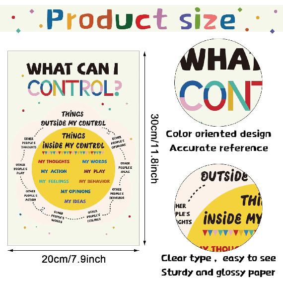 6 Pcs Mental Health Coping Skills Posters - Feeling Color Wheel Educational Emotions Therapy Wall Art for Classroom, School, Office, Pediatric