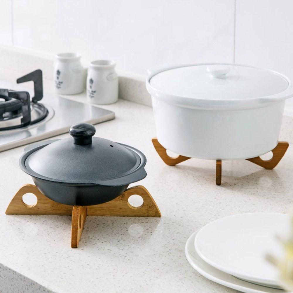 Durable Cross Pot Holder Bamboo Anti-Slip Casserole Rack Drain Anti-Scalding Pot Base Bracket Kitchen Gadget