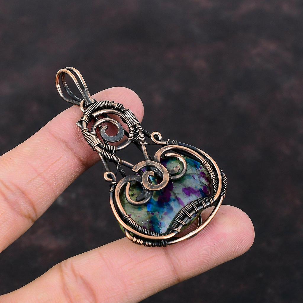 Multi Fire Labradorite Pendant Copper Wire Wrapped Jewelry Gemstone Pendant Handmade Ethnic Jewelry Copper Wire Wrap Pendant Gift For Mother