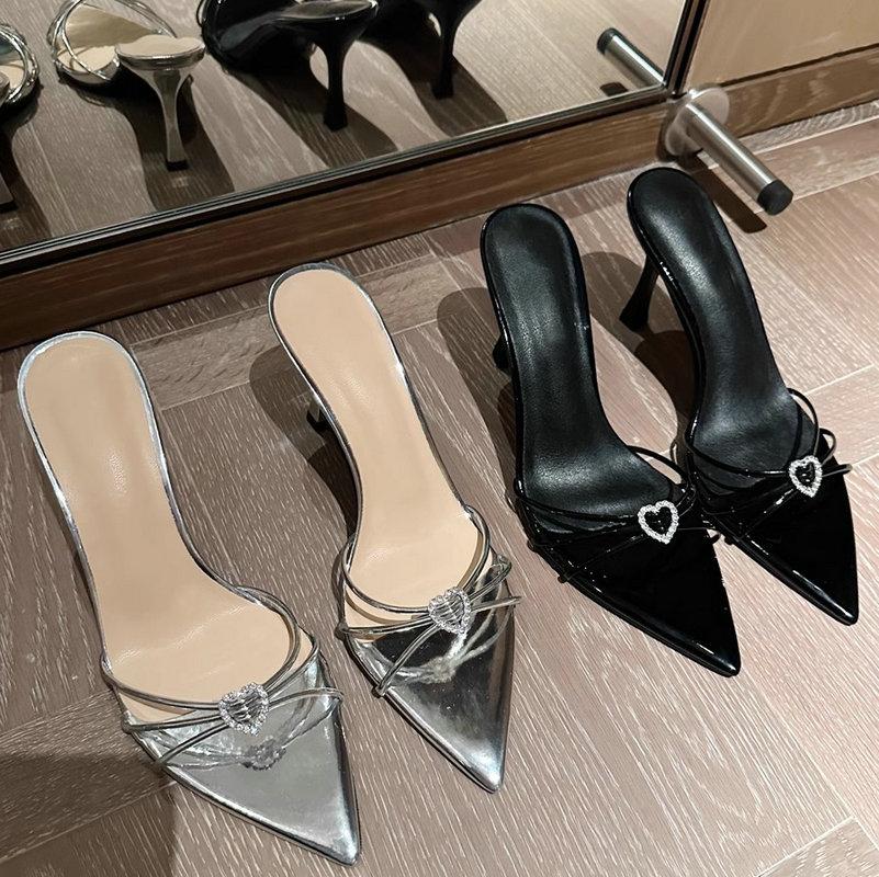 Fashion Slippers Women Summer Outside Wear High-Heeled Sandals Thin Heel Pointed Flip-Flops Love Rhine-Diamond Temperament 202