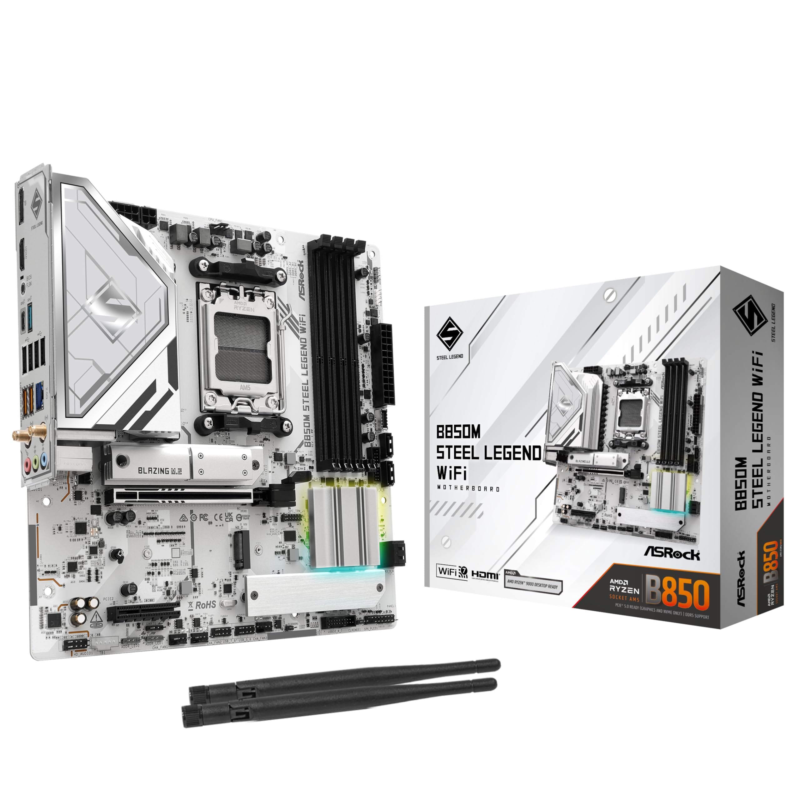 

ASRock B850M Steel Legend WiFi DDR5 Micro ATX Motherboard for AMD Ryzen Series CPUs Japanese Retailer Motherboard, 9000/8000/7000 (Socket AM5)
