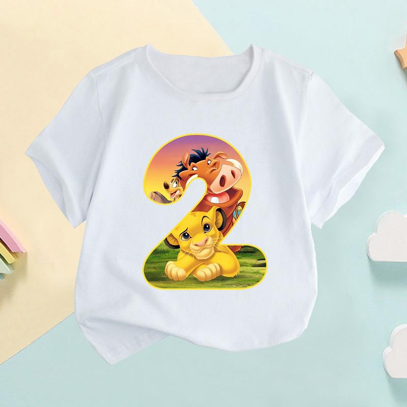 The Lion King Cute Simba Number Bow Print Kids T shirt Girls Clothes 1 2 3 4 5 6 7 8 9 Years Birthday Baby Boys T-Shirts,HKP2755