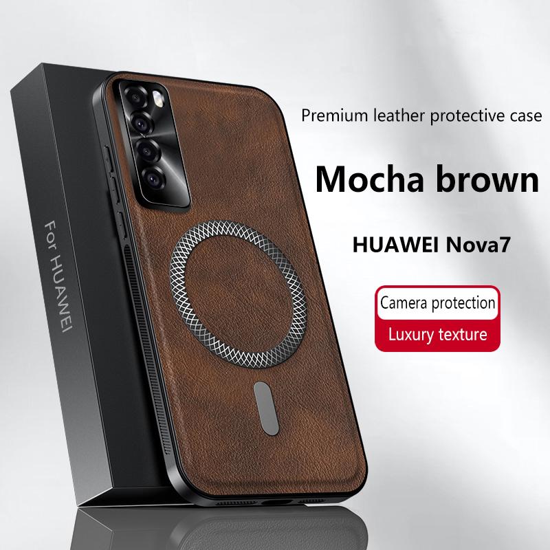 For Huawei Nova 7 SE Pro P40 Lite Case Magnetic Elegant Leather Wear-Resistant Lens Fully Covered Non-Slip Grip Edge Cover Shell