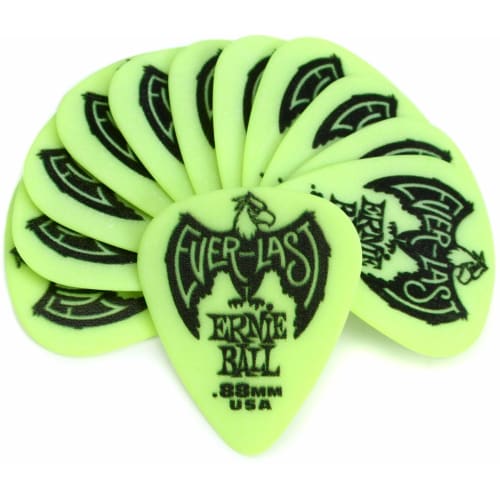 Authentic ERNIE BALL 9191 Green Everlast Teardrop Guitar Picks, 0.88mm Delrin, Green, Pack of 12