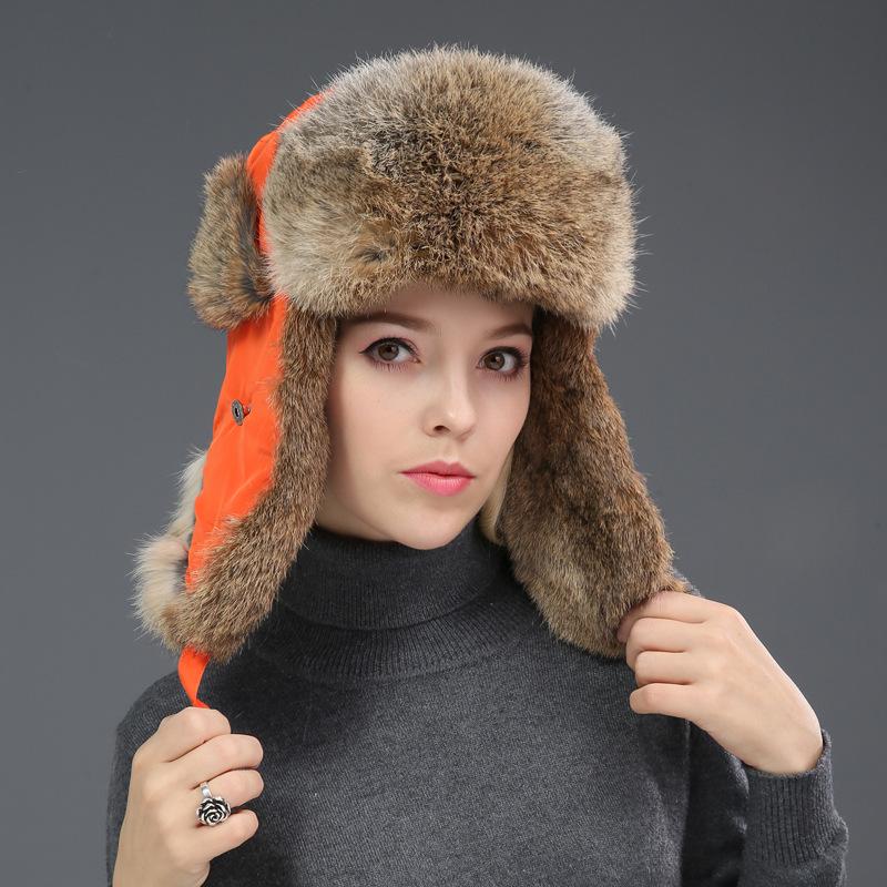 Unisex Winter Rabbit Fur Lei Feng Hat: Warm, Thick, Ear Protection for Outdoor and Skiing