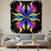 Abstract Wall Tapestry Symmetric Rainbow Flame Tribal Star Burst Black Background Pink Purple Blue Yellow Decor Game Room Dorm