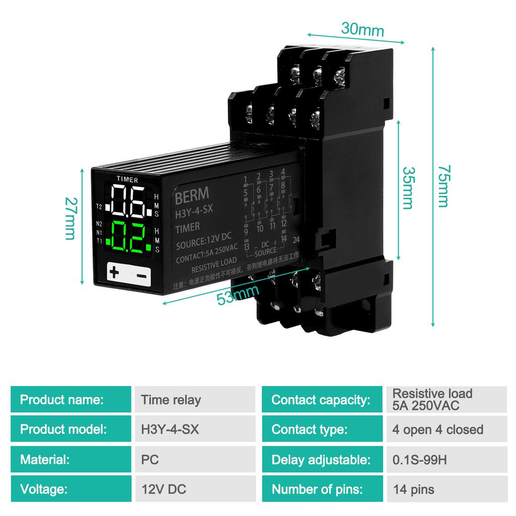 Adjustable Delay Timer Relay Digital Time Relay 14-pin Model Time Relay 5A 250VAC Contact Capacity 8-pin Model Time Relay