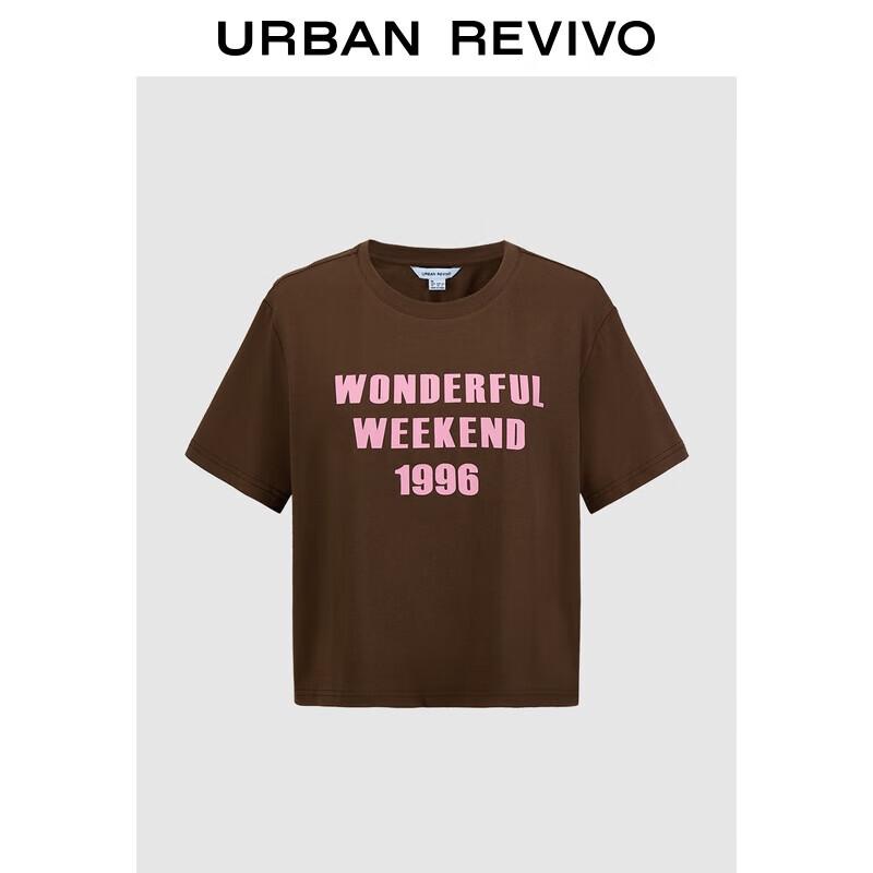 UR 2025 Autumn Women s Retro Contrast Letter Cotton Short Sleeve T-Shirt M