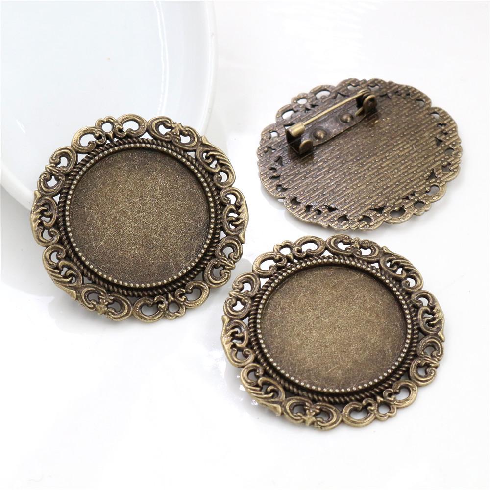 New Fashion 5pcs 25mm Inner Size Antique Silver Plated and Antique Bronze and Antique Gold Color Brooch Cabochon Base Setting