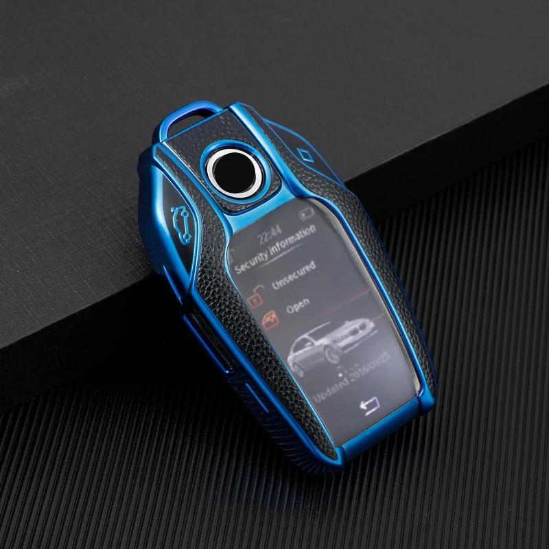 

TPU Leather Car Key Case Cover For BMW LCD Smart New 5 Series 53016 Series GT Car X3 7 Series Keys Covers 740 Keyless Protector