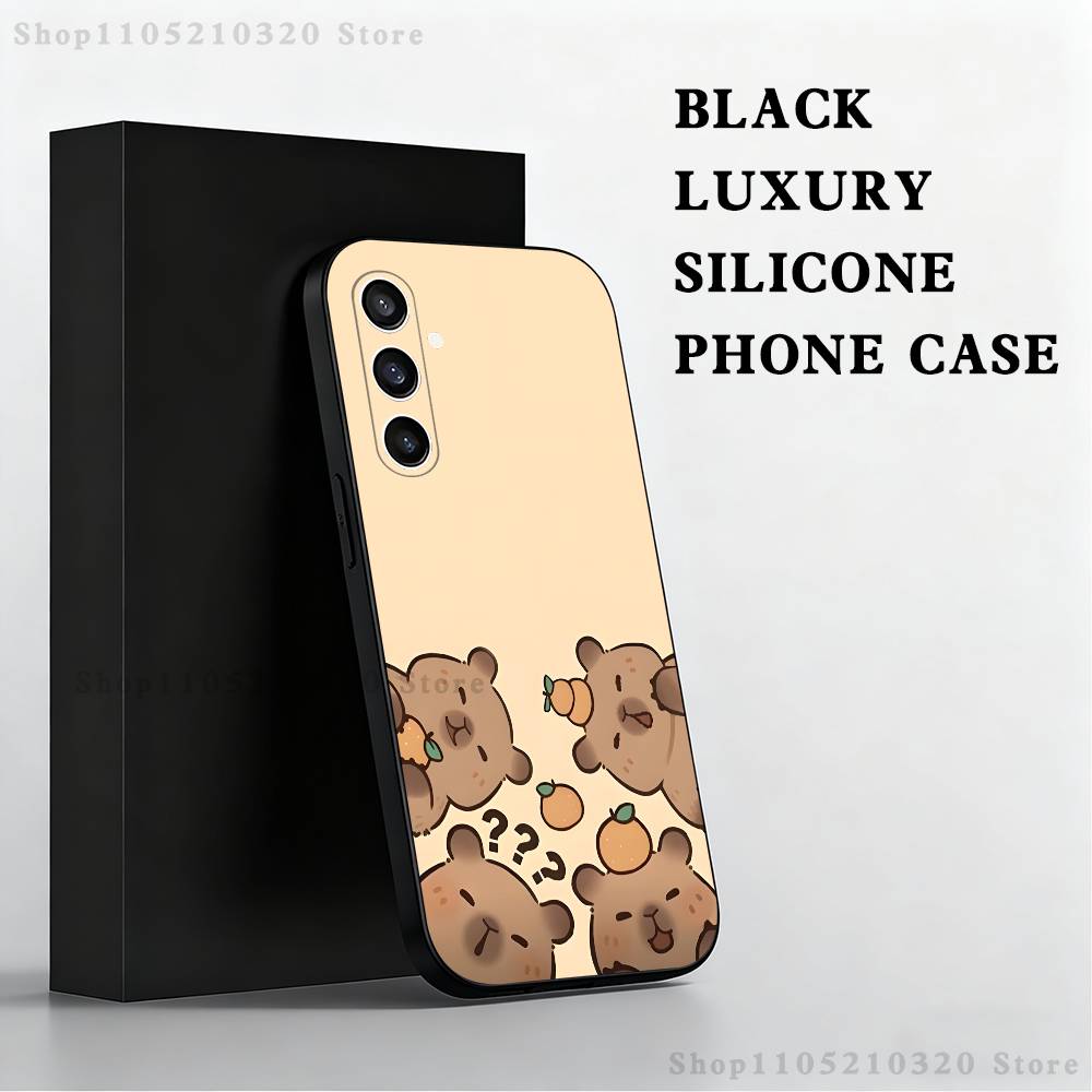 

Cartoon Cute Capybara Phone Case For Samsung S25,S24,S21,S22,S23,S30,Ultra,S20,Plus,Fe,Lite,Note,10 Black Soft Shell SamsungA30S