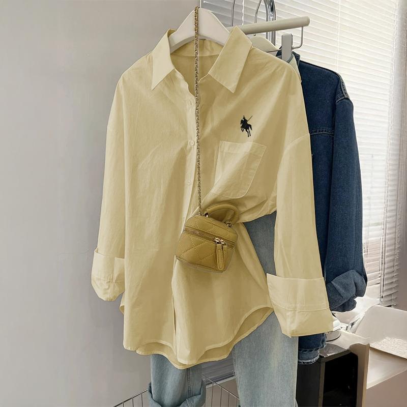 Casual Simple Long Sleeve Button Solid Color Shirt Women 2025 Autumn and Winter