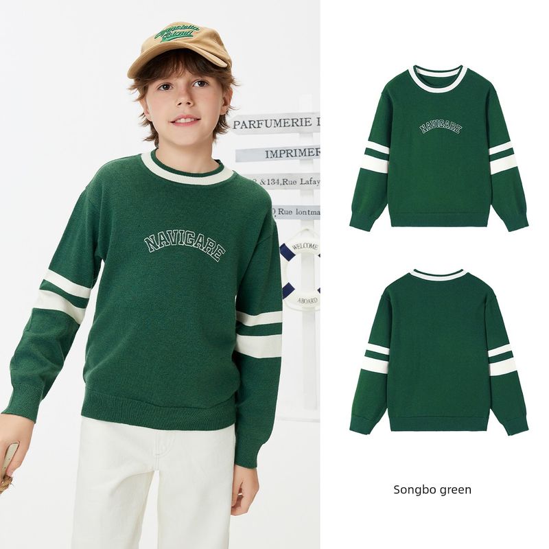 Navigare Italian Small Sailboat Italian Children s Clothing Boys  Spring, Autumn, and Winter Sweater 2025 Children s Knitwear Striped Baseball Casual - Pine Wave Green 120