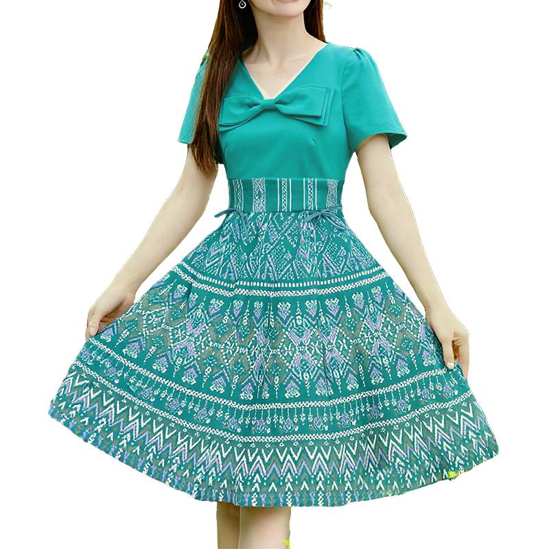 

ZANZEA Women Summer V-Neck Short Sleeve Casual Print Dress S зелёный