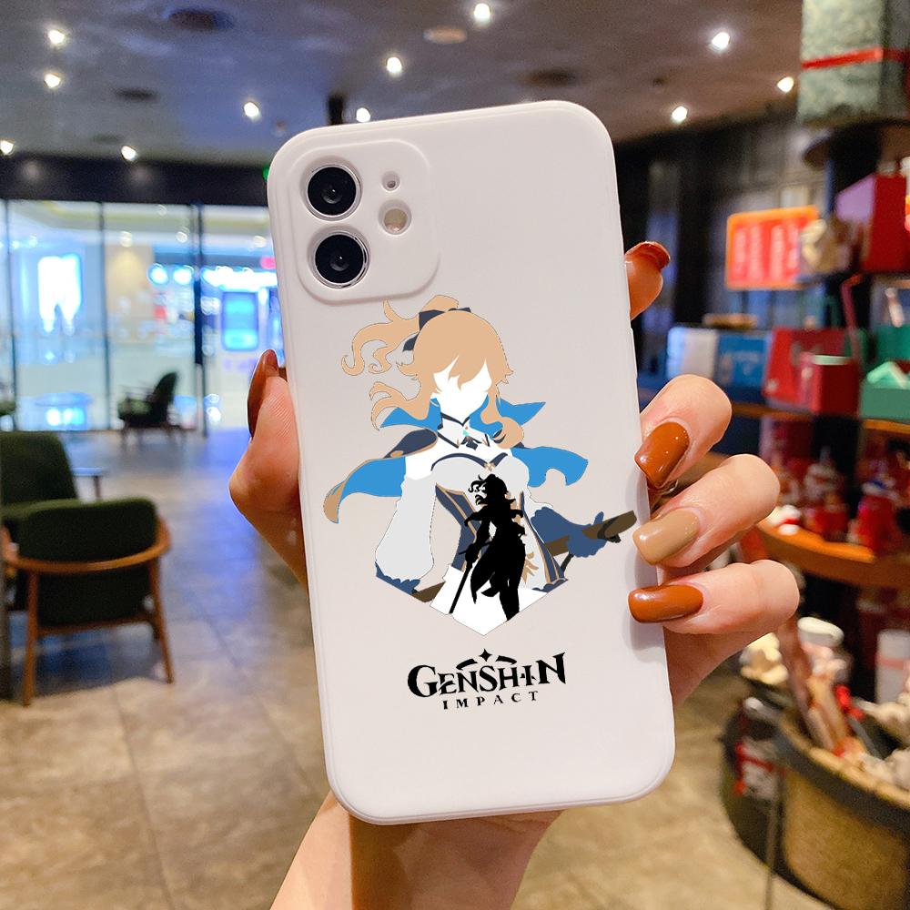 Luxusní čtvercový tekutý silikonový obal na telefon Genshin Impact Anime pro iPhone 14 11 12 13 Pro Max Mini X XS XR 7 8 Plus SE2 DIY kryt