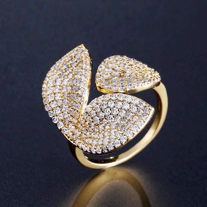 

ZAKOL Luxury Sparkling Leaf Flower Micro-paved Zirconia Open Rings for Women Delicate Bridal Wedding Jewelry RP2034 resizable
