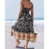 Womens Summer Boho Skirts Casual Maxi Flowy Elastic High Waist A-Line Tiered Swing Floral Long Skirts with Pockets
