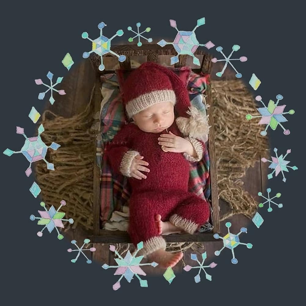 VNGOLERRY Santa Costume for Baby Knit Romper Hat Christmas Photo Commemorative Photo Baby Shower Newborn Sleeping Position Art Newborns, & Set, Prop,
