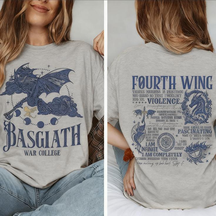 Fourth Wing Double Side TShirt Basgiath War College Shirt Dragon Rider Womens New Casual Short Sleeves Printed TShirt