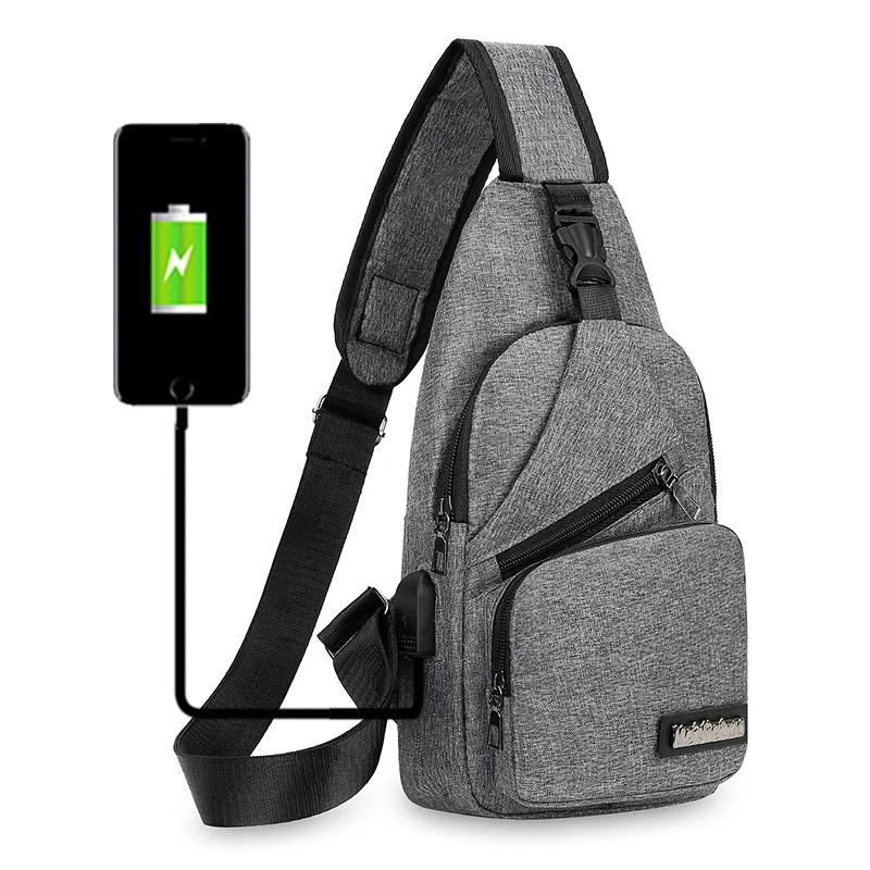 New Men'S Portable Usb Smart Chest Bag Crossbody Bag Canvas Lightweight Casual Men'S Bag