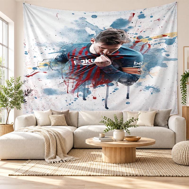 Arazzo da Parete Lionel Messi, Appeso a Parete in Tessuto Morbido, Sfondo Decorativo per Camera da Letto Arte Murale per la Casa