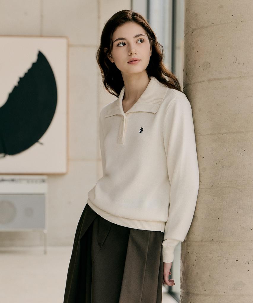 USPOLOASSN Plain Half-Zip Knit_Ivory