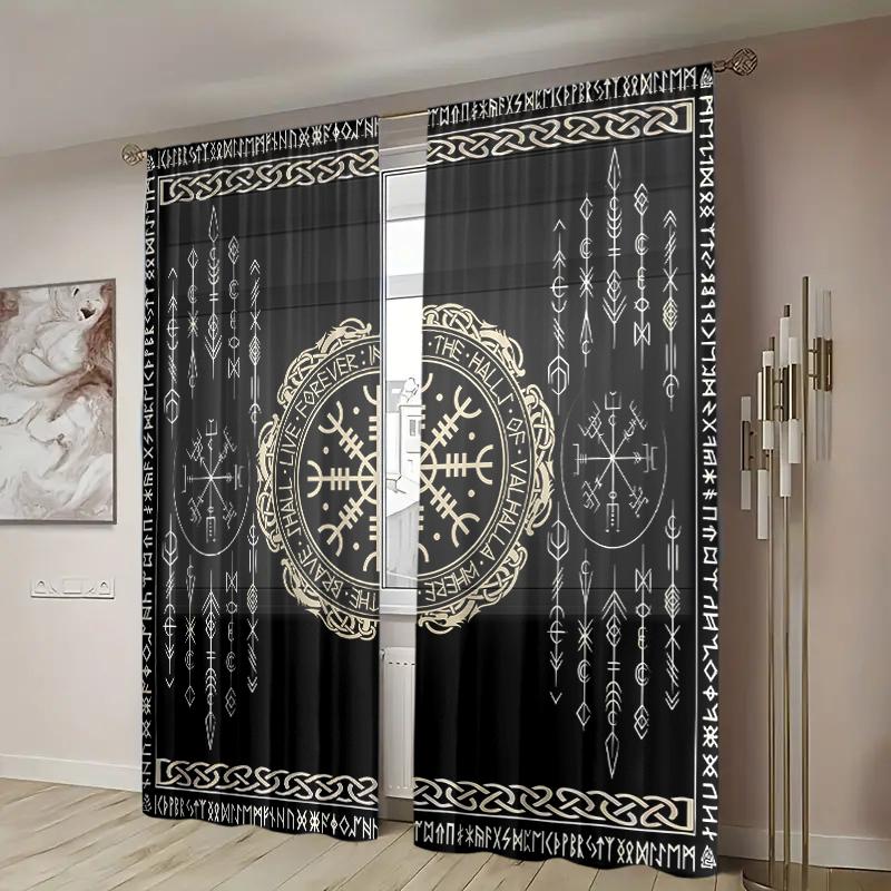 2 pieces, mysterious rune geometric totem curtains - semi blackout - suitable for living room, bedroom, kitchen, home decoration
