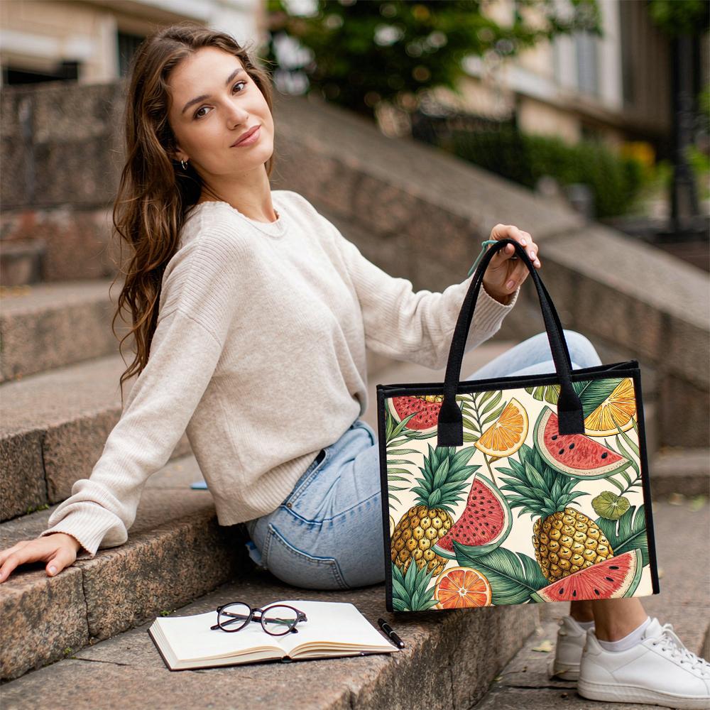 Tropical Fruit Printed Tote Bag for Daily Shopping Travel Portable Large Capacity Casual Women Handbag
