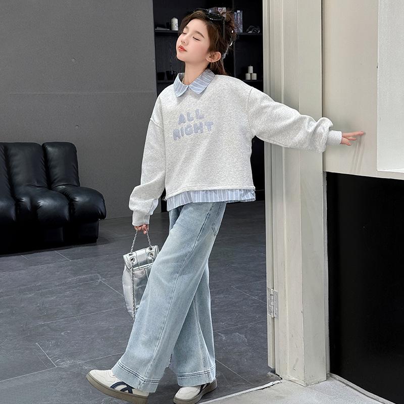 Girls' 2025 Autumn/Winter POLO-Style Two-Piece Sweatshirt for Middle Schoolers