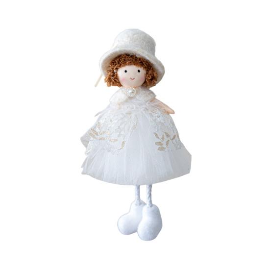 Christmas Angel Doll Hanging Decoration Top Hat Lace Dress Long Legged Plush Girl Hanging Ornament Holiday Party Pendant