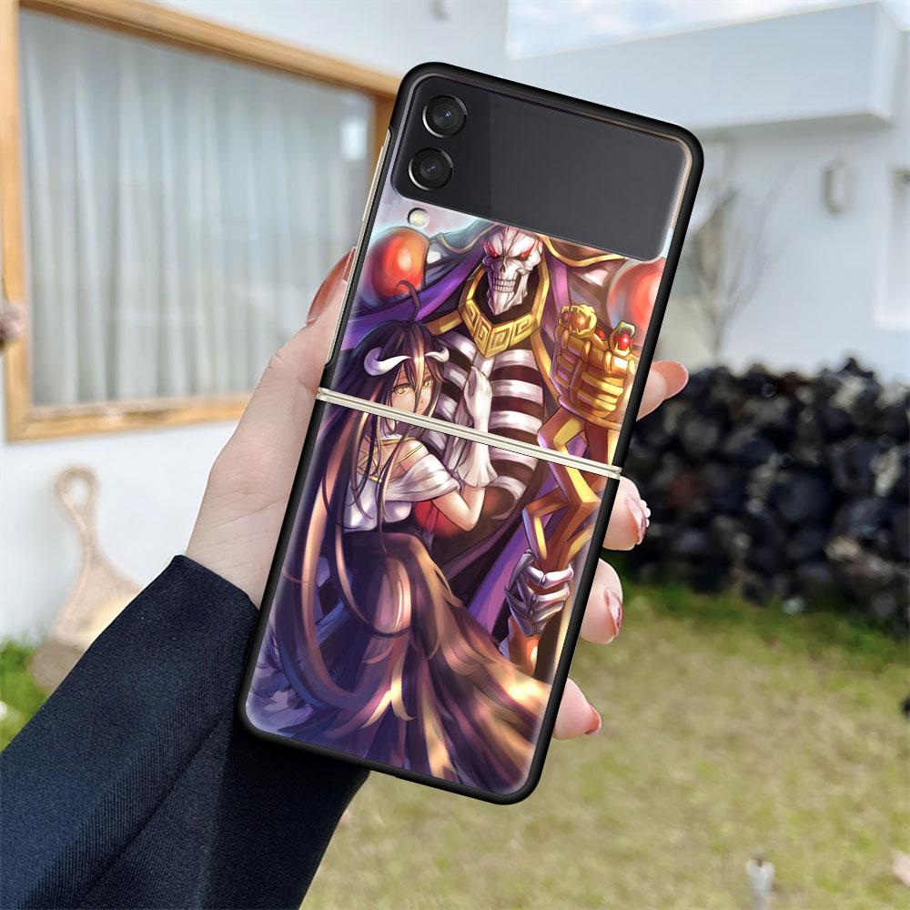 Case For Samsung Galaxy Z Flip 3 5G Black Hard Luxury ZFlip Phone Cover Fall Prevention Fashion PC Shell Overlord Skull Anime