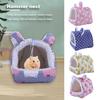 Gezellig Hamster Nest Half Omheind Met Ophanghaak Cartoon Bedrukt Comfortabel Huisdierbed Voor Koud Weer