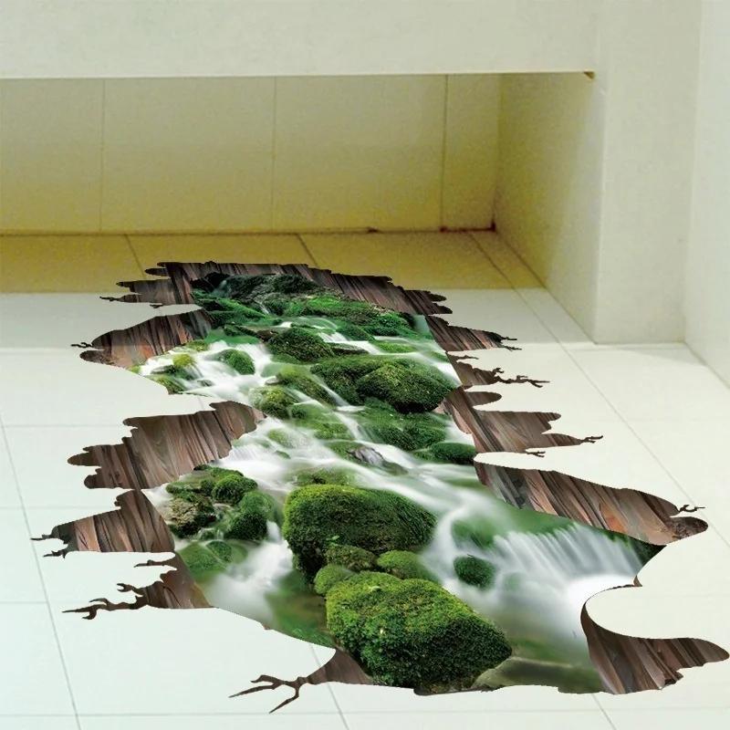 New 3D Lotus Floor/Wall Sticker Removable Mural Decals Vinyl Art Living Room Decor Suitable Home Kitchen Decorative Stickers
