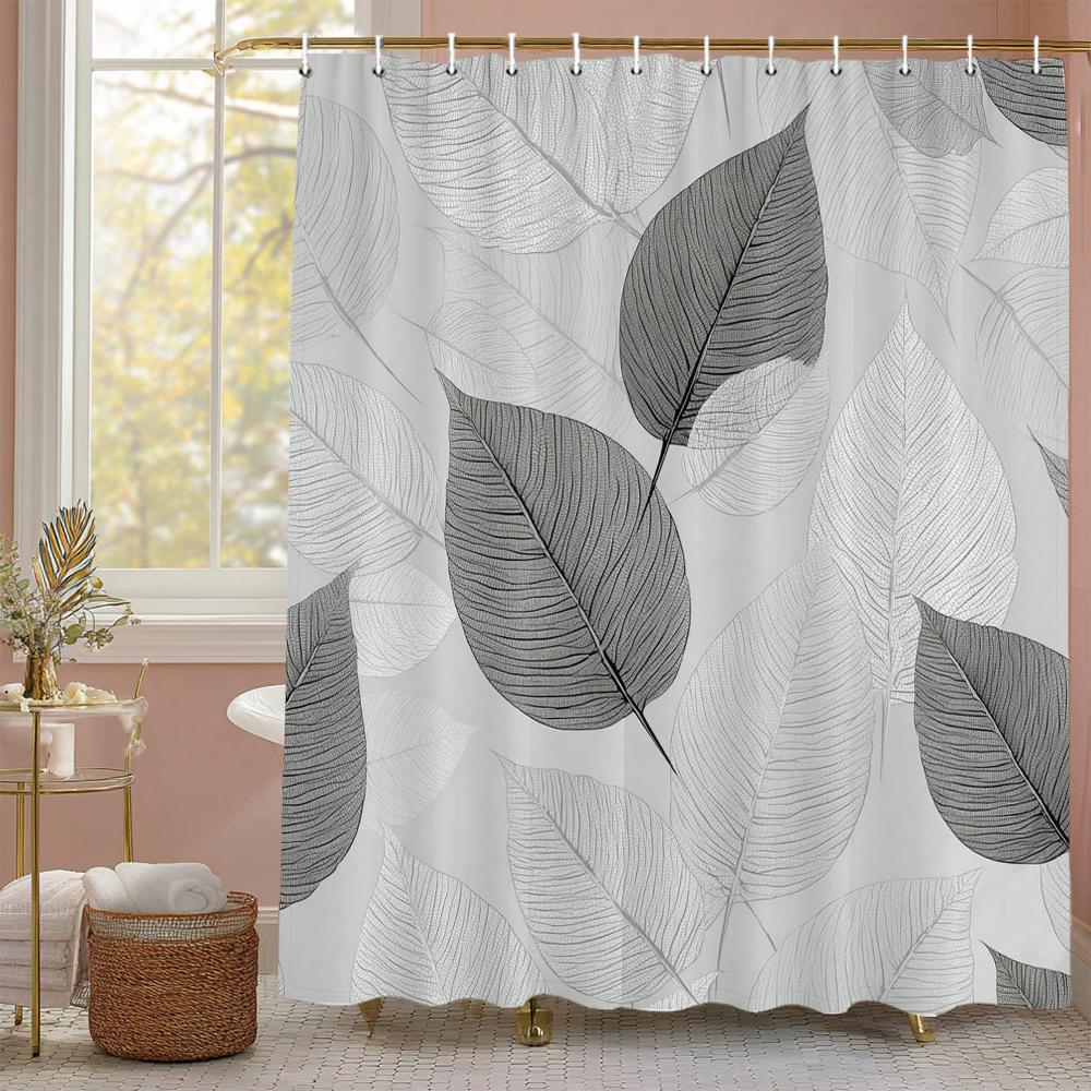 

Golden Leaf Shower Curtain, Bathroom Decorative Shower Curtain, Waterproof Shower Curtain With Hooks W60H190(CM)-1 Pcs