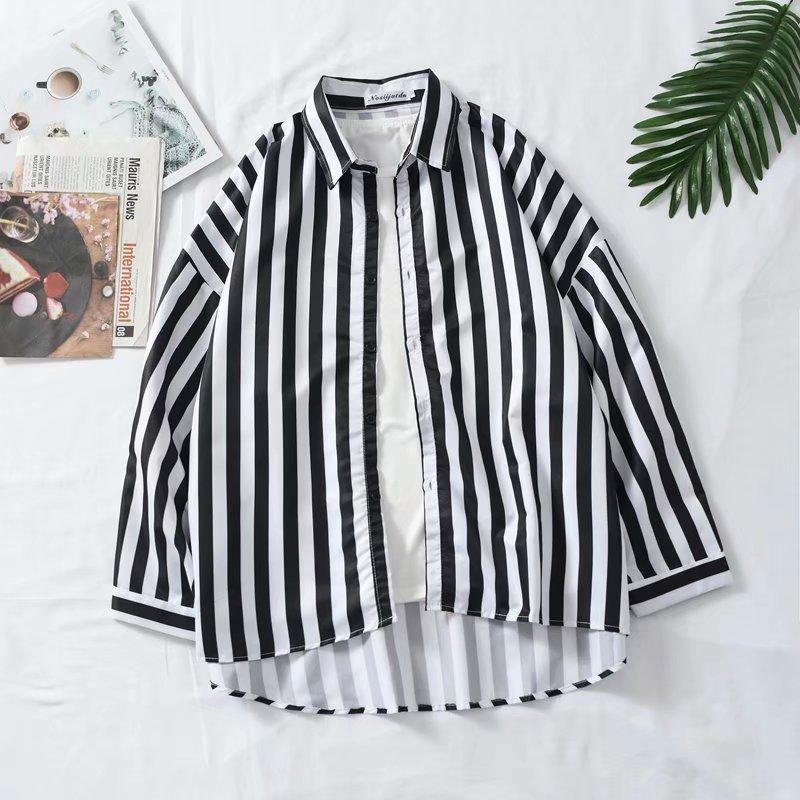 

Мужская красивая полосатая рубашка с длинными рукавами в полоску зебры, полосатая черно-белая полосатая повседневная мужская модная молодежная верхняя рубашка, модная свободная