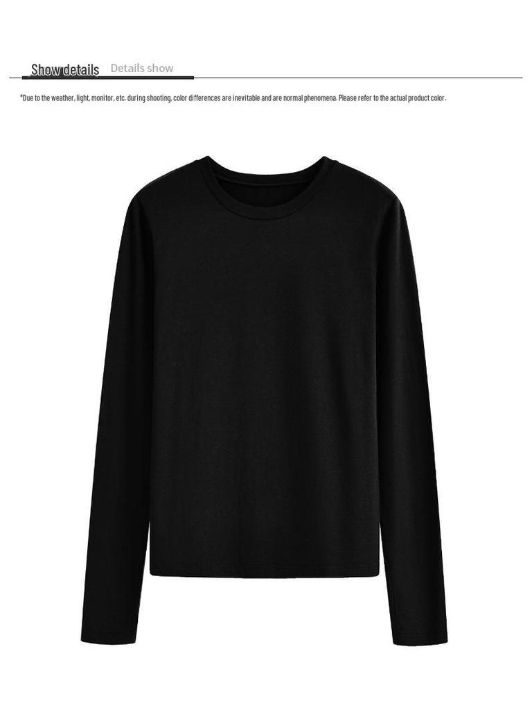 2025 Women's Retro Solid Color Round Neck Base Layer T-Shirt: Autumn/Winter Casual Versatile Top