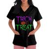 Women's V-neck Halloween Printed Short-sleeved Pocket Side-slit Protective Suit Top