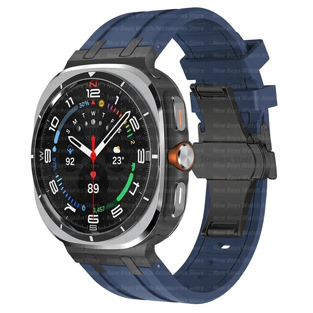 Luxury Sports Rubber Band for Samsung Galaxy Ultra Watch 47mm Curved End Silicone Strap for Samsung Ultra 7 47 47MM Men Bracelet