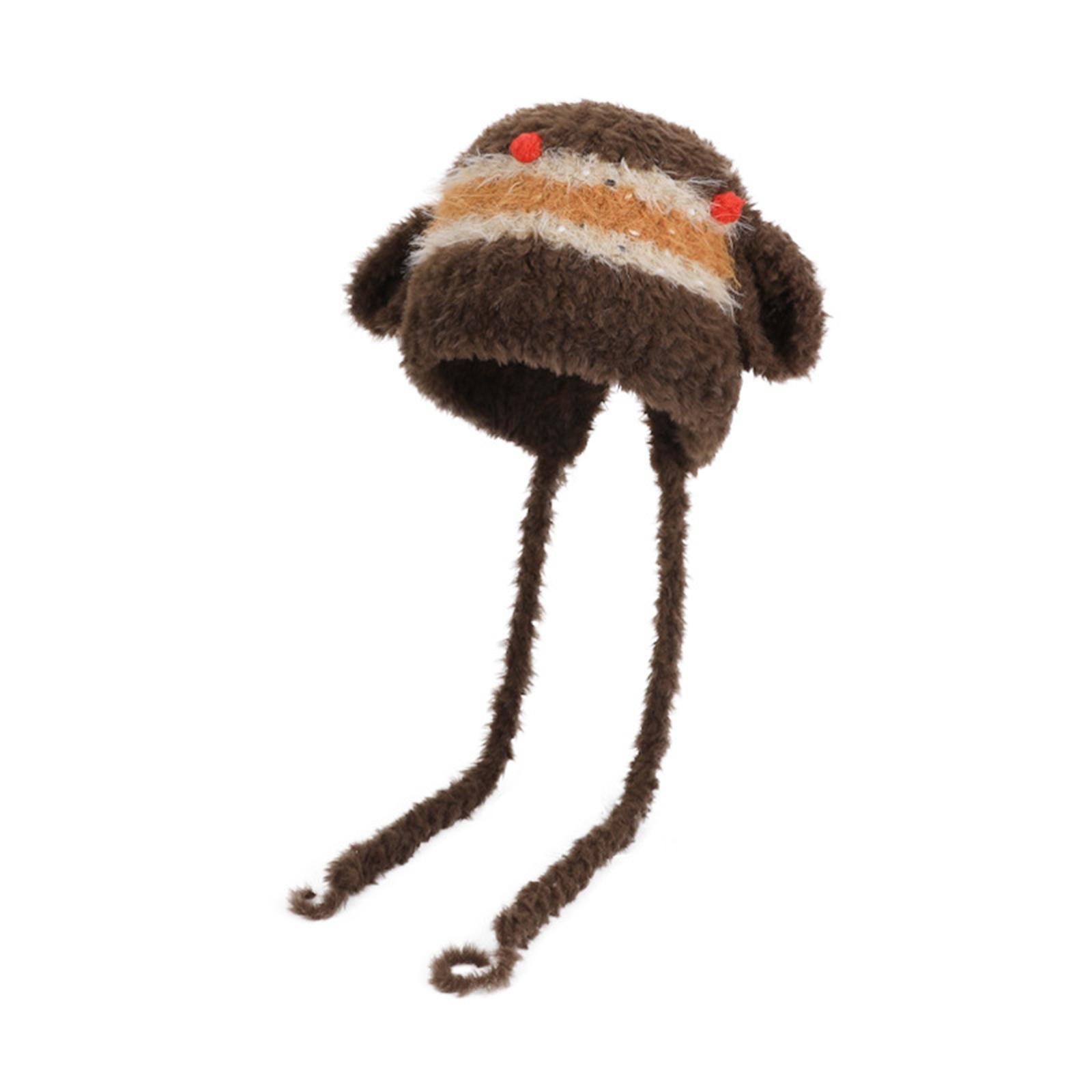 

Женская милая плюшевая полосатая вязаная шапка, теплая уличная шапка-худи, шапка Лей Фэн One Size