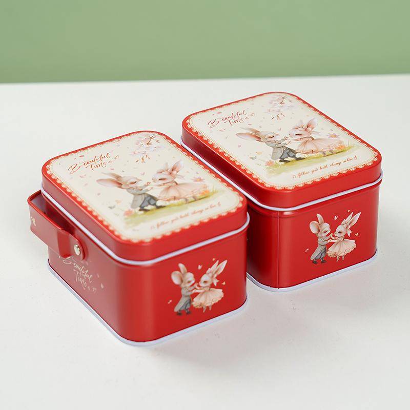 Tinplate Candy Box Kids Gifts Small Tin Box Cookie Box Portable Rabbit Gift Box For Birthday Wedding Party Decoration